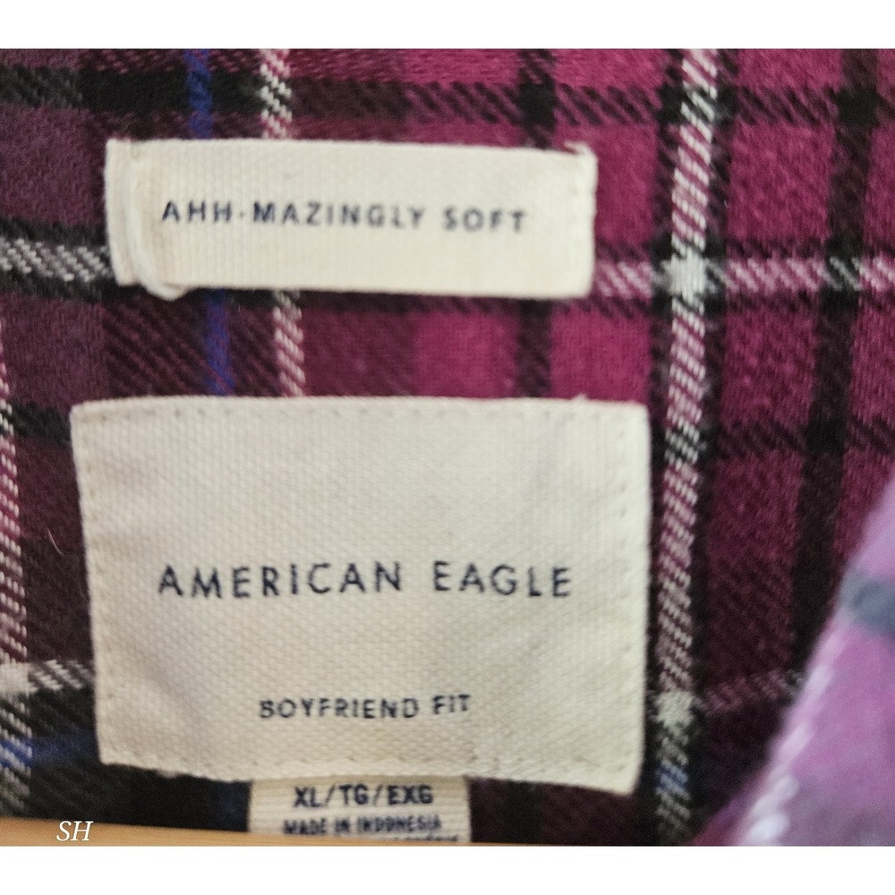 American Eagle Ahh-Mazingly Soft Boyfriend Fit Flannel Shirt Women's XL Pink... - Picture 3 of 5